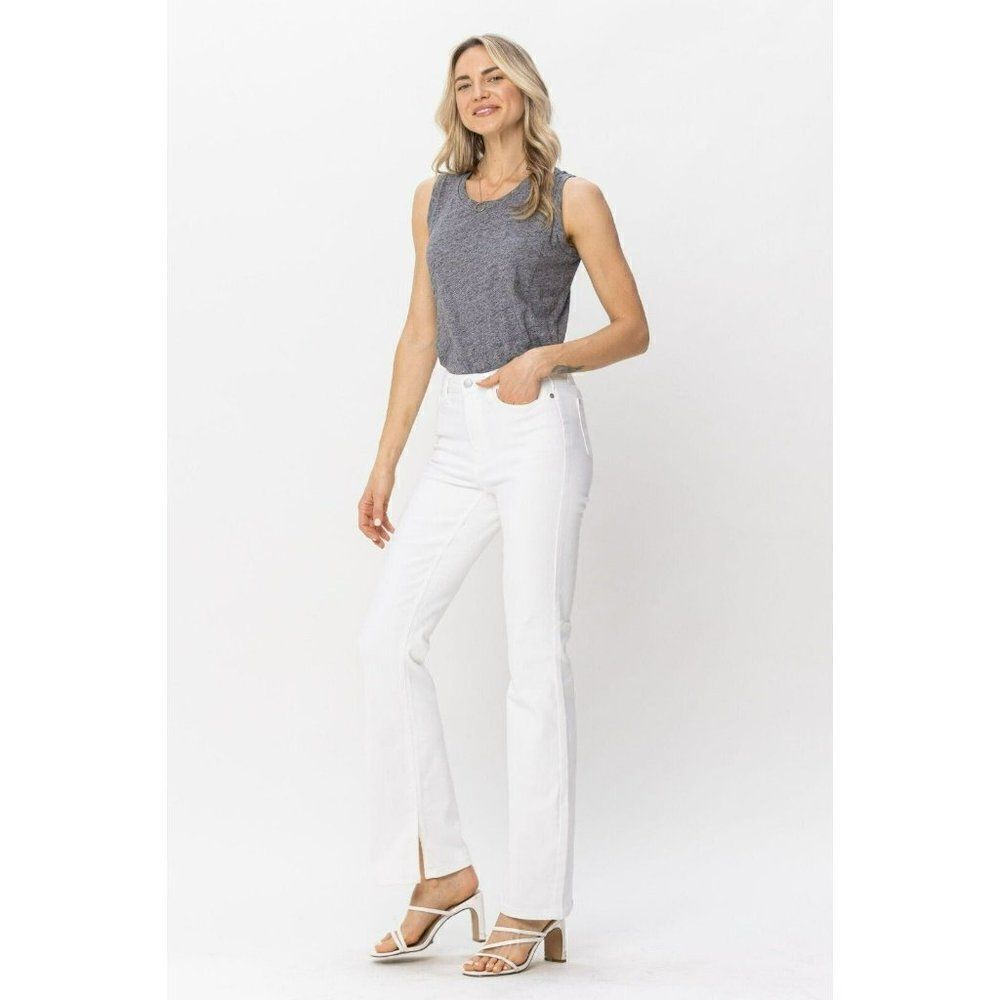 Judy Blue So Chic White Denim Hem Slit Bootcut Jeans Size 3-18W 88643 - Picture 15 of 16